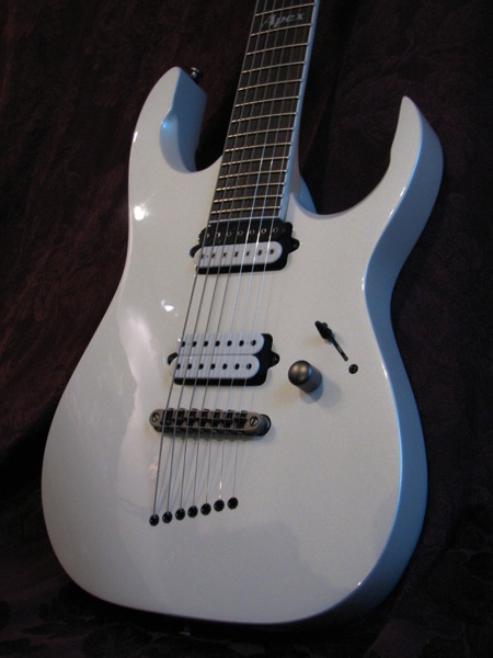 Pearl White Ibanez Custom 7 String — custom color by Guitar Guru LLC